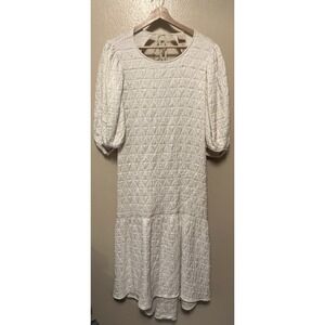 H & M Long Puff Sleeves Quilted Backless Drop Waist Maxi Dress White Women's XL